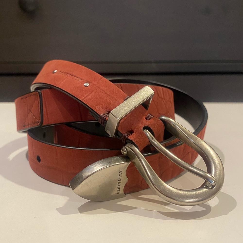 ALLSAINTS skinny leather belt with extended strap